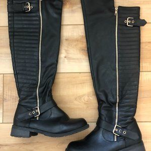 West Blvd "Tampa" Black Faux Leather Over The Knee Riding Boots